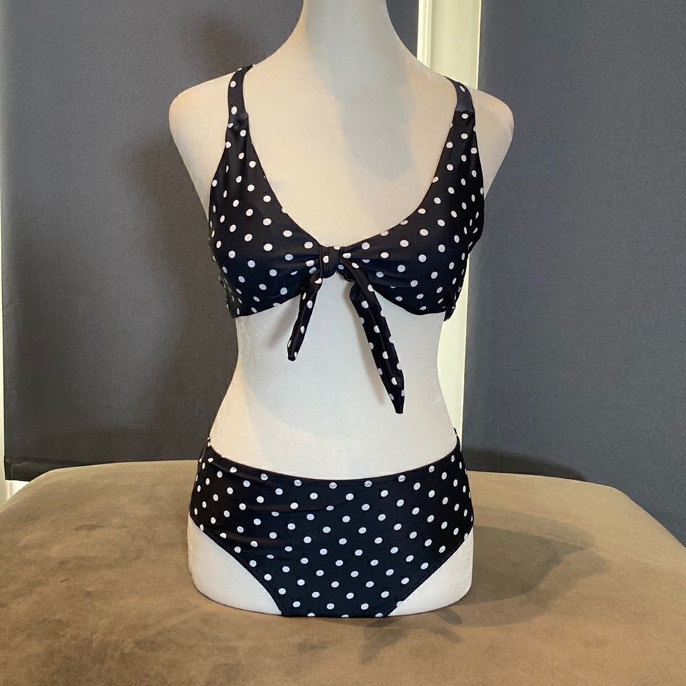 Women’s Swimsuit Bikini Black & White Polka Dot Bathers Size S NWT